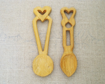 Vintage Wood Folk Art Loving Spoon Hand Carved Heart Design Wedding and Housewarming Gift