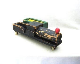 Vintage Toy Train Primitive Folk Art Wooden Rustic Nursery Decor