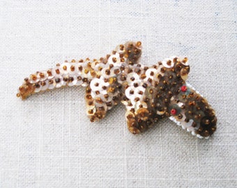 Vintage Alligator Brooch, Beaded Sequin Felt Pin