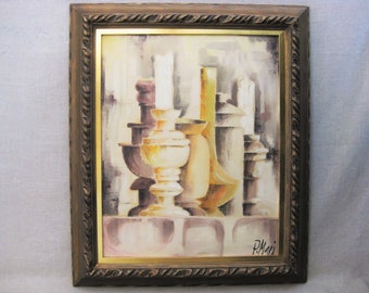 Mid-Century Still Life Painting Original Wall Art Framed Signed P Magi Vintage Modern Home Décor