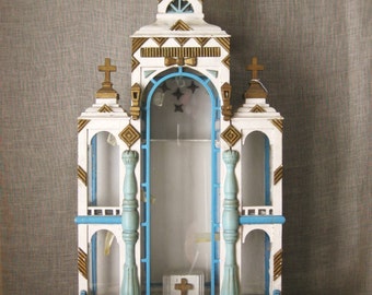 Antique Folk Art Shrine, Late 19th Century, Religious Architecture, European Altar Display Case