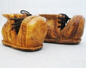 Vintage Folk Art Carving, Boot Sculpture, Miniature Shoes, Primitive Rustic Decor