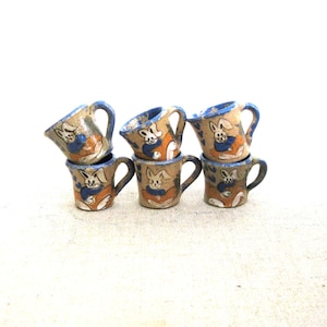 Doll Size Miniature Mug with White Rabbit Bunny Design, Vintage Ceramic Handmade Painted Cup, Rustic Dollhouse Home Décor
