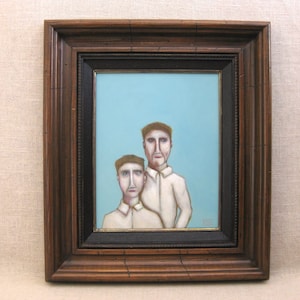 Contemporary Male Portrait Painting, Original Couple Framed Wall Art, Modern Home Décor