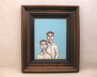 Contemporary Male Portrait Painting, Original Couple Framed Wall Art, Modern Home Décor