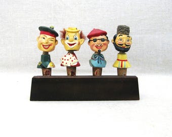 Vintage Bottle Stopper Collection, Mid-Century Barware Nodding Heads Rubens Funky Bar