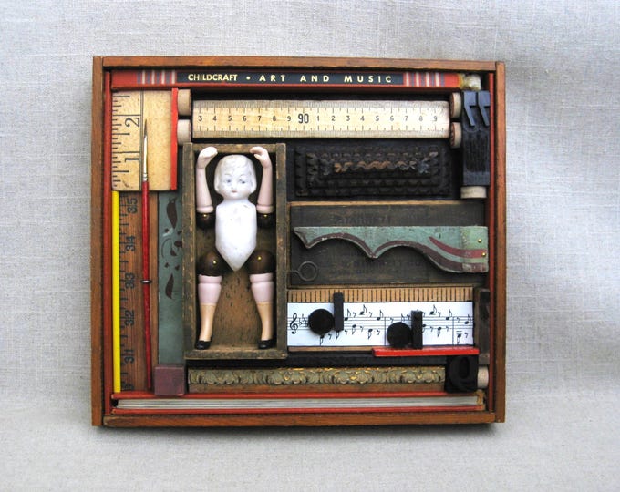Featured listing image: Shadow Box Assemblage Wall Sculpture, Vintage Components, Found Object Art