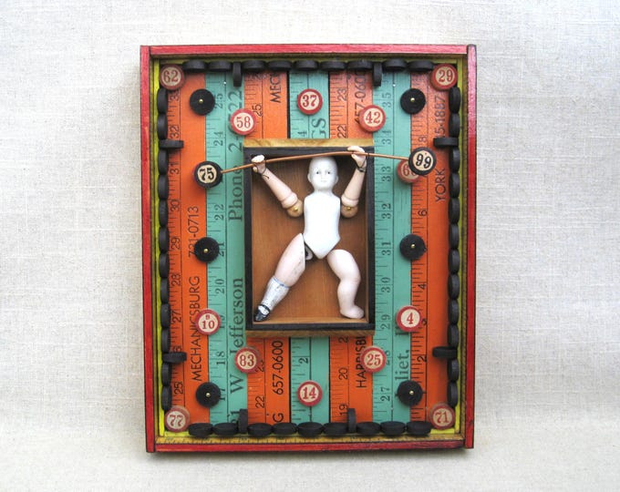 Featured listing image: Shadow Box Assemblage Wall Sculpture, Vintage Components, Found Object Art
