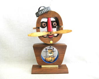 Folk Art Male Bust Assemblage Sculpture, Sailor Found Object Male Portrait Statue Wil Shepherd Studio