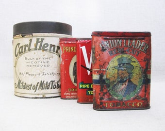 Vintage Tobacco Tins Collection, Union Leader and Prince Albert Metal Boxes
