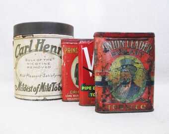 Tobacco Tins Collection, Vintage Union Leader and Prince Albert Metal Boxes