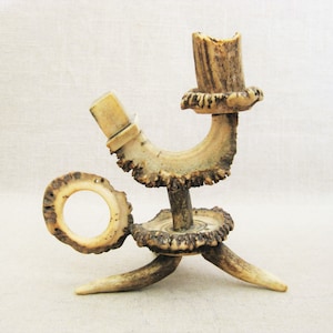 Folk Art Vintage Antler Candle Holder Rustic Cabin and Lodge Home Décor Housewarming Gift