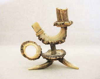 Folk Art Vintage Antler Candle Holder Rustic Cabin and Lodge Home Décor Housewarming Gift