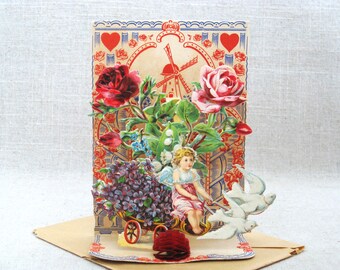 Pop-up Valentines Day Card, Antique German Victorian Style Honeycomb Gift of Love