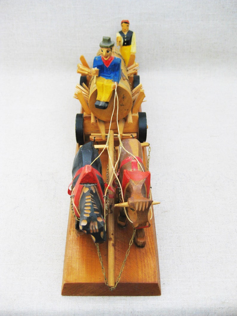 Vintage Folk Art Wagon Sculpture Wood Carvings Etsy