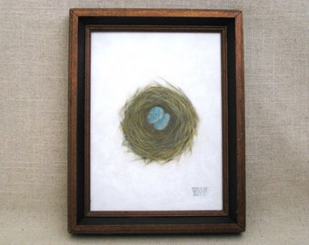 Original Birds Nest Painting Framed Fine Art Ornithologist Library Décor Romantic Love Housewarming Gift