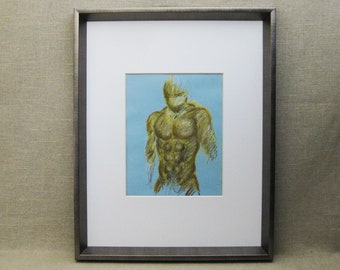 Vintage Male Portrait Drawing Nudes of Men Framed Original Fine Wall Art Gifts for Him