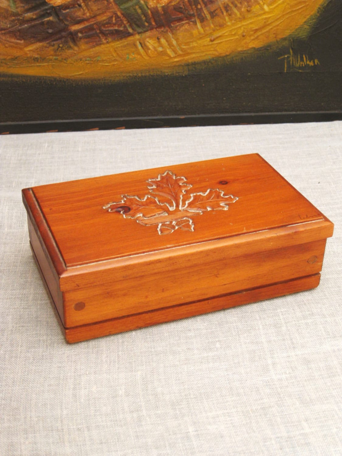 Vintage Mens Wooden Jewelry Box Gerard Craft Leaf Design Etsy