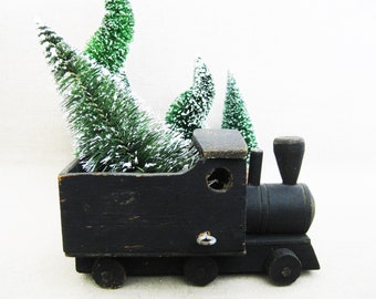 Vintage Folk Art Train Toy, Wooden Locomotive, Primitive Transportation Nursery, Kids Home Décor