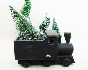 Vintage Train Folk Art Wooden Toy Locomotive, Primitive Transportation Toys