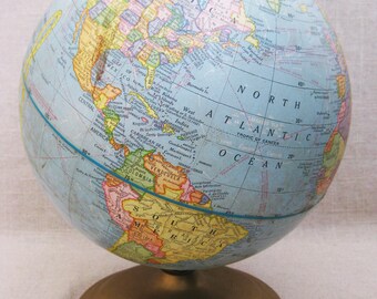 Vintage World Globe 9 Inch, George F Cram Company Mid-century