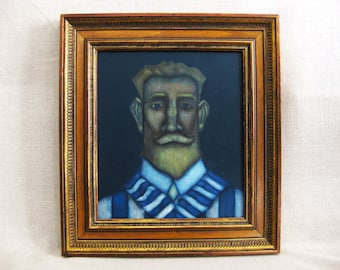 Original Male Portrait Painting, Small Framed Wall Art, Masculine Home Décor