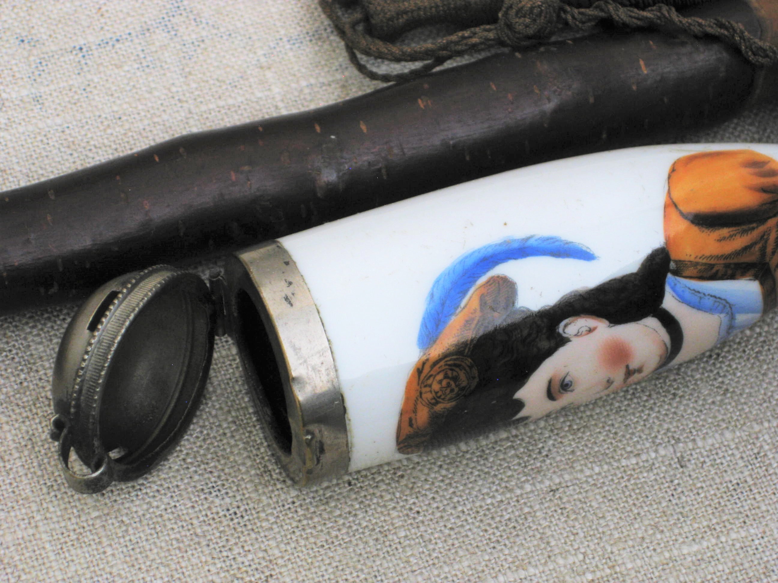 Vintage European Smoking Pipe with Porcelain Bowl and Lid, Female