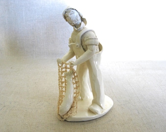 Vintage Nautical Male  Figurine Portrait Sculpture, Ceramic Porcelain Fisherman Nova Scotia