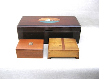 Wooden Desk Box Collection, Nautical Vintage Office Storage, Desk Organization Masculine Home Décor