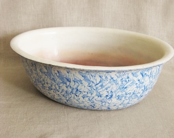 Large Vintage Bowl English Pulpware Blue and White Thetford European Large Dish
