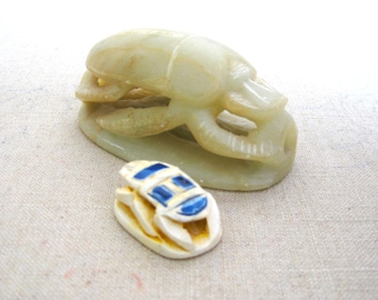 Egyptian Scarab Beads, Jewelry Pendant Soap Stone, Vintage Ceramic Artifact Exotic Home Décor