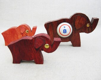 Vintage Elephant Bingo Good Luck Charms, Folk Art Animals