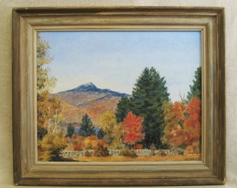Autumn Vintage Landscape Painting of Mountains and Woodlands Framed Original Fine Art Rustic Cabin Décor
