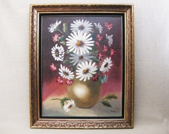 Vintage Flower Painting Floral Still Life Framed Original Fine Art, Signed Seese