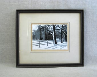 Moody Winter Landscape Silk Screen Print, Framed Original James Wennersten, Vintage Wall Art Chicago Artist