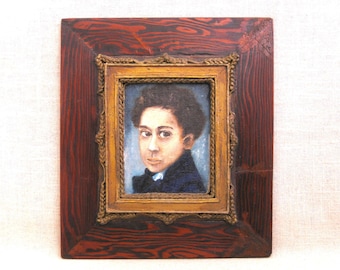 RESERVED - Folk Art Male Portrait Painting, Original Framed Outsider, Rev. Joel D Hewlett, African American Artist