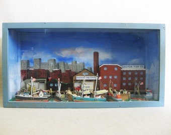 Seaside Vintage Folk Art Carving Sculpture Assemblage Diorama Shadow Box Coastal Casual Décor