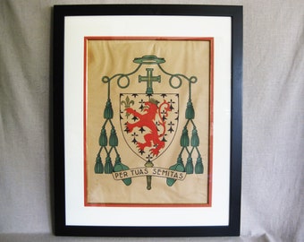 Vintage Religious Coat of Arms Fine Art Print Per Tuas Semitas, Large Religious Wall Décor