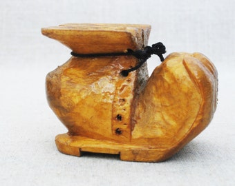 Folk Art Vintage Miniature Wooden Shoe Sculpture Carving Boot Primitive Rustic Cabin Décor