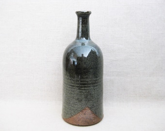 Studio Pottery Bottle Vase, Signed OOAK Ceramic, Rustic Cabin Home Décor Wedding Gift