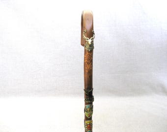 European German Hiking Memory Cane, Walking Stick with 16 Vintage Metal Souvenir Badges Medallions
