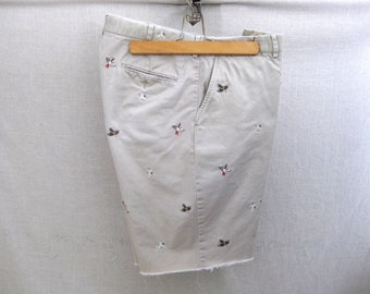 Vintage Embroidered Flying Duck Motif Cotton Shorts Ralph Khaki Summer Men's 35