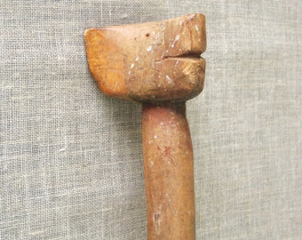 Primitive Folk Art Cane, Hand Carved Animal Head, Figural Walking Stick Rustic Cabin Décor