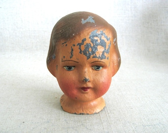 Vintage Metal Doll Head, Pressed Tin Early 20th Century Toys