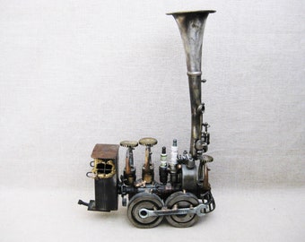 Vintage Sonny Dalton Train Sculpture Found Object Assemblage Steampunk Locomotive