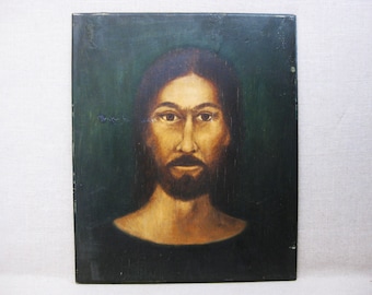 Outsider Male Portrait Painting, Original Religious Art, Signed Rev Joel D Hewlett, Vintage African American Folk Art