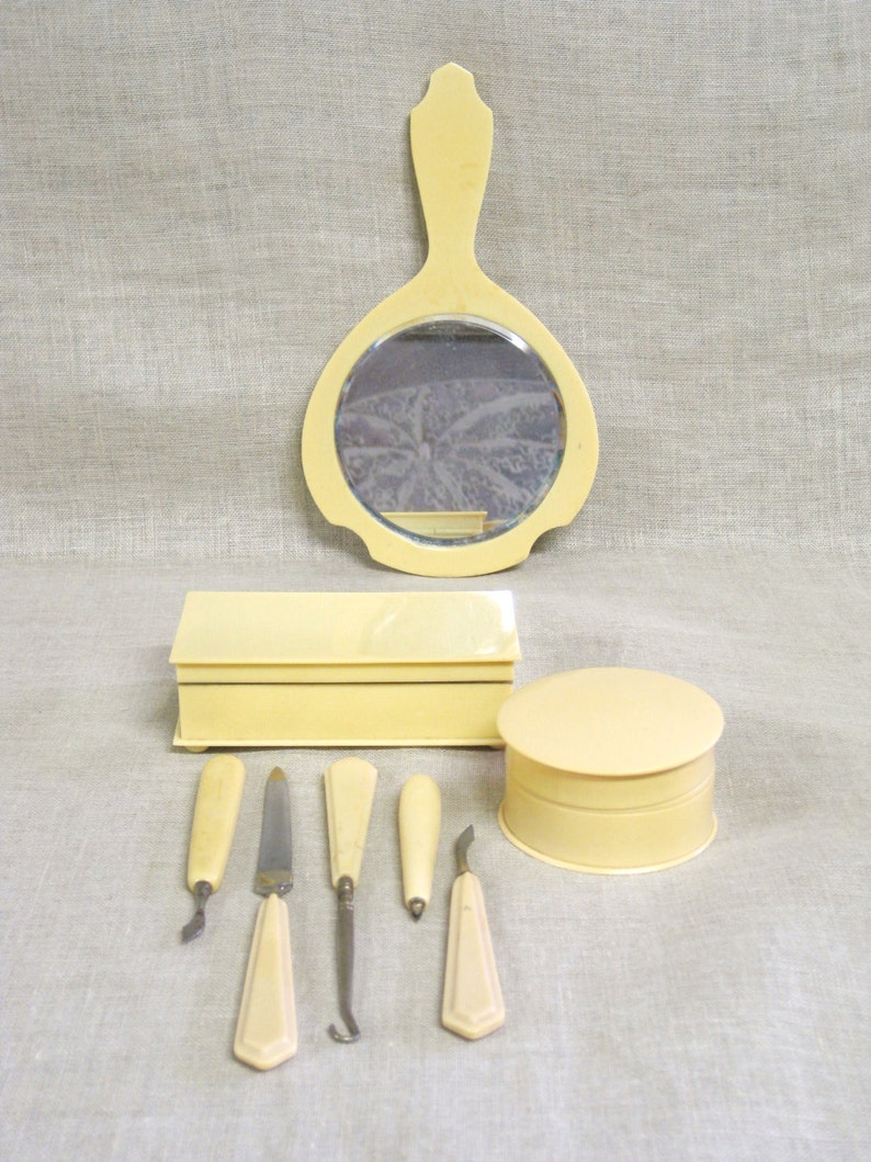 Vintage Celluloid Vanity Set Jewelry Box French Hand Etsy