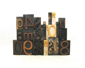 Letterpress Wood Block Numbers and Percentage Symbol, 22 Pieces, Vintage Printing Assemblage and Mixed Media Supplies