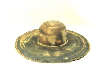 Rare Antique Vulcanized Rubber Hat Mold, Rustic Millinery Block, Sun Hat Form