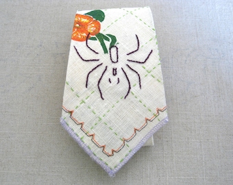 Handmade Mens Linen Floral Spider Necktie, Linen Tropical Neckwear Hand Sewn Bespoke Floral Tie